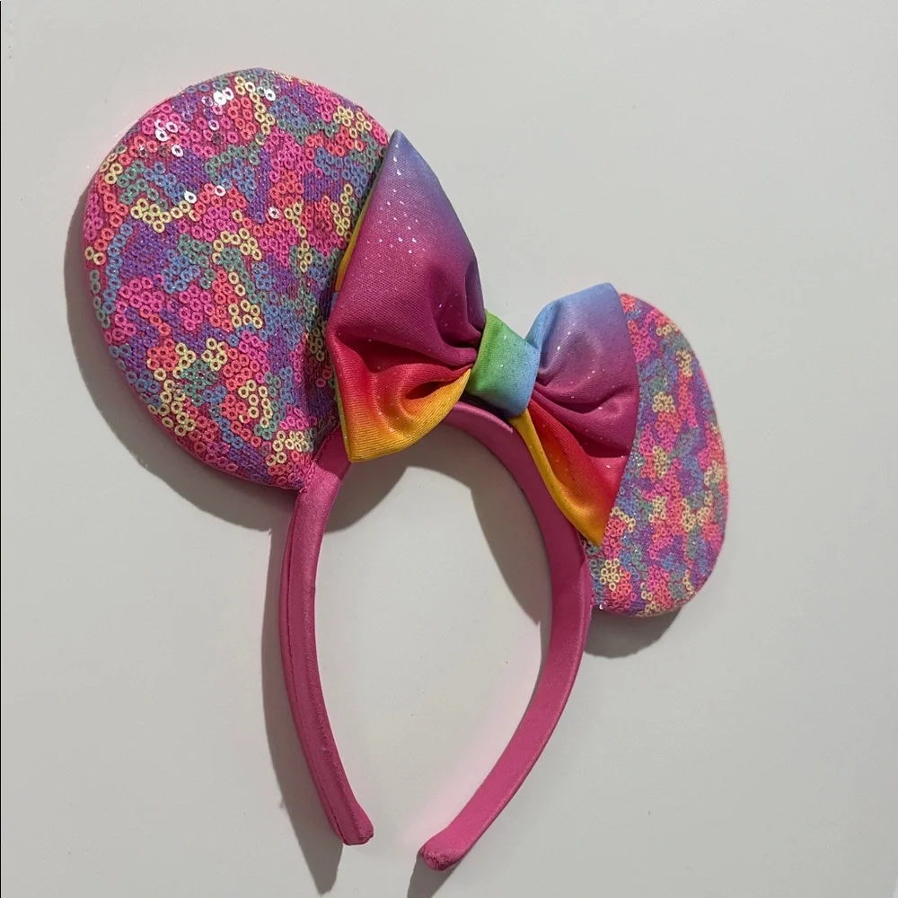 Disney Pink Rainbow Sequin Minnie Ears Headband